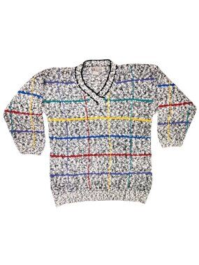 Vintage J.C. KU Women Multicolor Chunky Grid Pattern Long Sleeve Sweater Medium